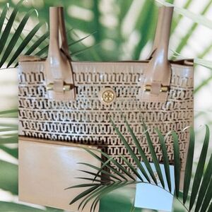 Tory Burch Tan Laser Cut Leather Georgiana Tote Beautiful !!